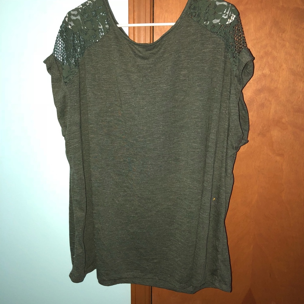 Army Green Top with lace on shoulders